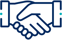 A handshake icon in blue