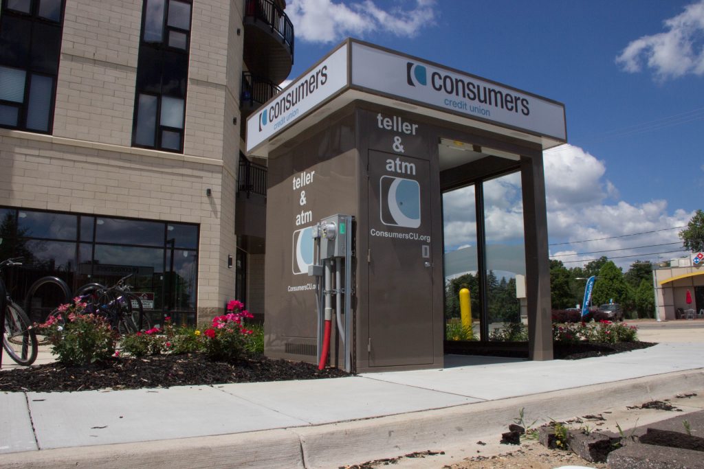Consumers Credit Union Teller & ATM kiosk outside of a building