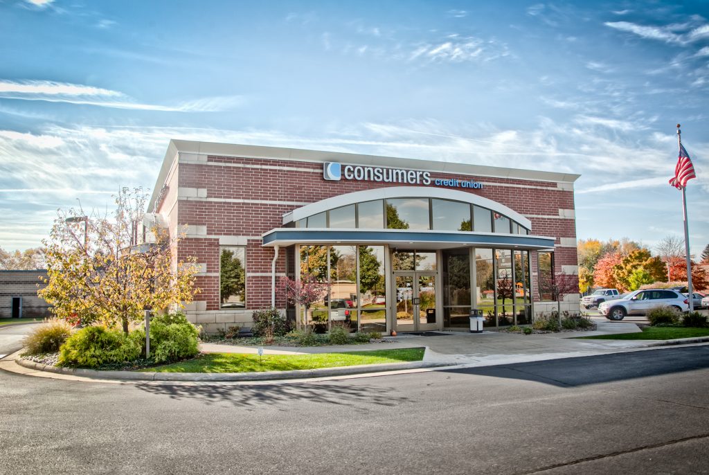 A Consumers Credit Union location on a sunny fall day