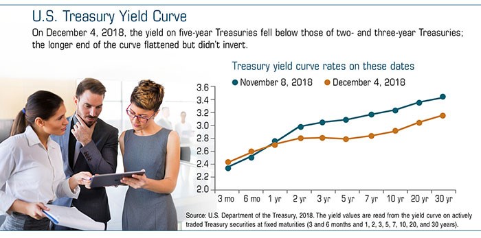 U.S. Treasury Yield Curve rates from November to December 2018 in a line graph.