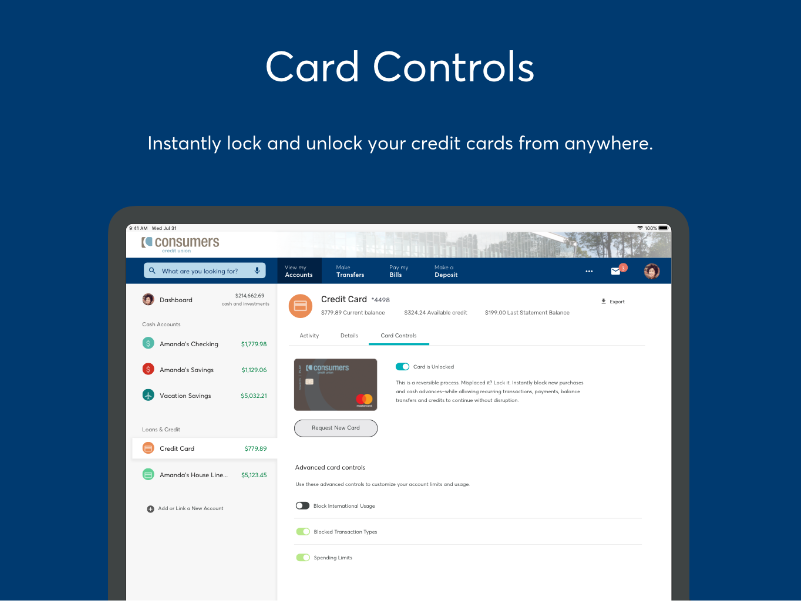 Card control capabilities in Online Banking