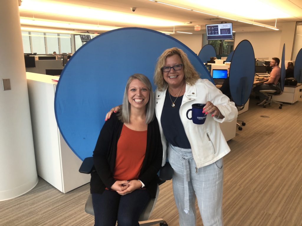 Lyndsey Crowell, the assistant manager of Consumers Credit Union Digital Service Center with "Money, I'm home!" podcast host Lynne Jarman-Johnson.