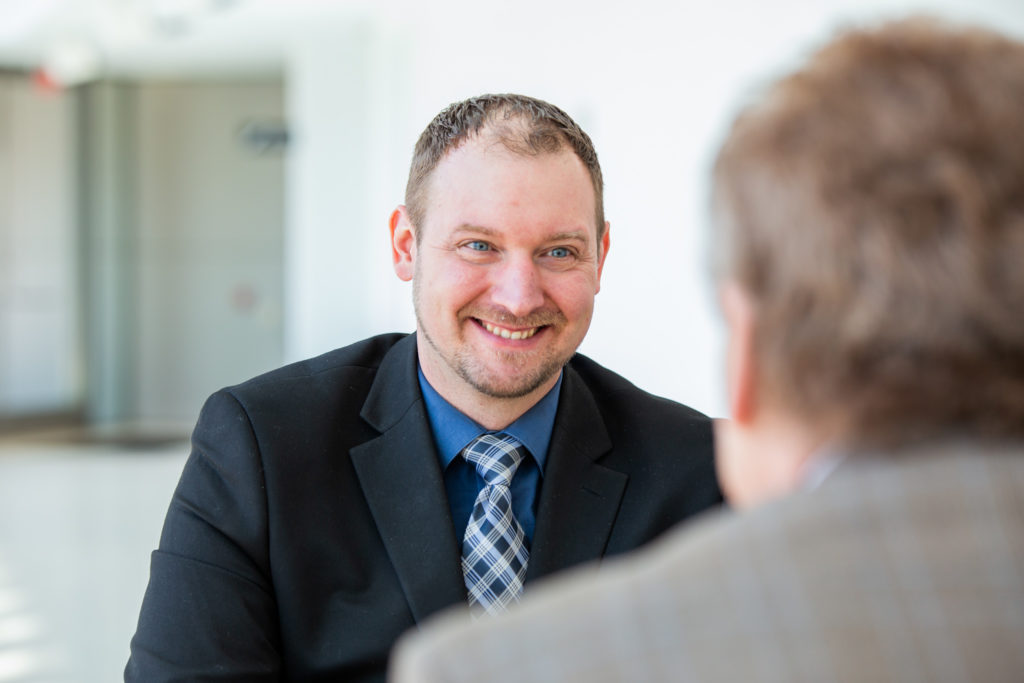 Matthew Hunt, Business Development Manager at Consumers Credit Union, during a client meeting.