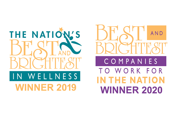 2019 National Best and Brightest Wellness logo and 2020 National Best and Brightest Company to Work For logo.
