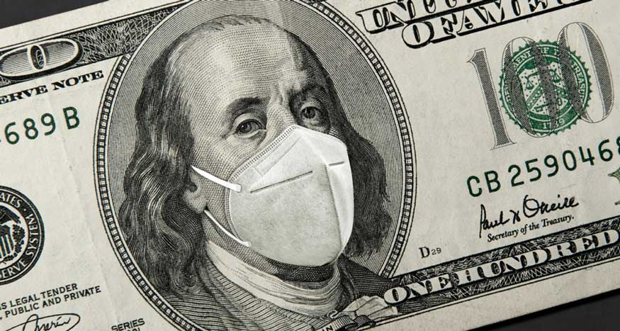 Hundred dollar bill with face mask