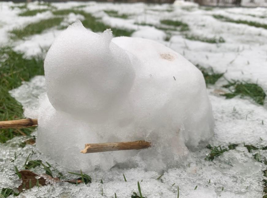 A snow sculpture melting in Mattawan, Michigan.