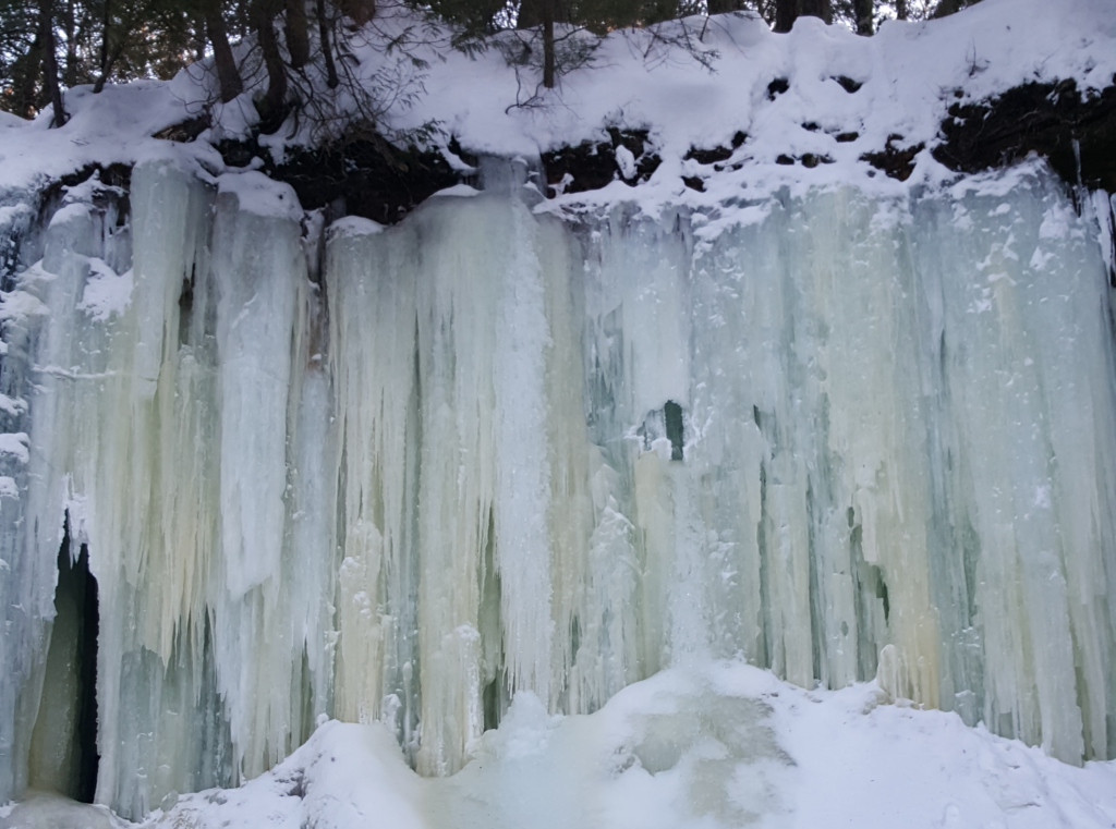 Massive ice formations in Eben Junction, Michigan.