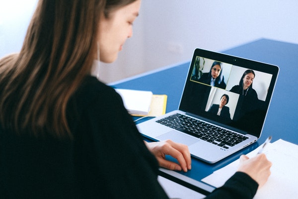 Woman on a video chat on her laptop
