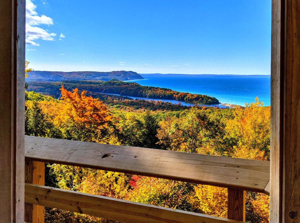 Lake Michigan from a lookout terrace in Sleeping Bear National Park in Michigan in early Autumn.