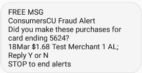 Sample fraud alert text message