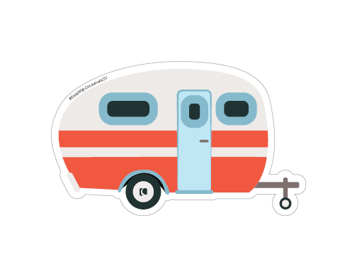 Coral, white and blue pull-behind camper sticker