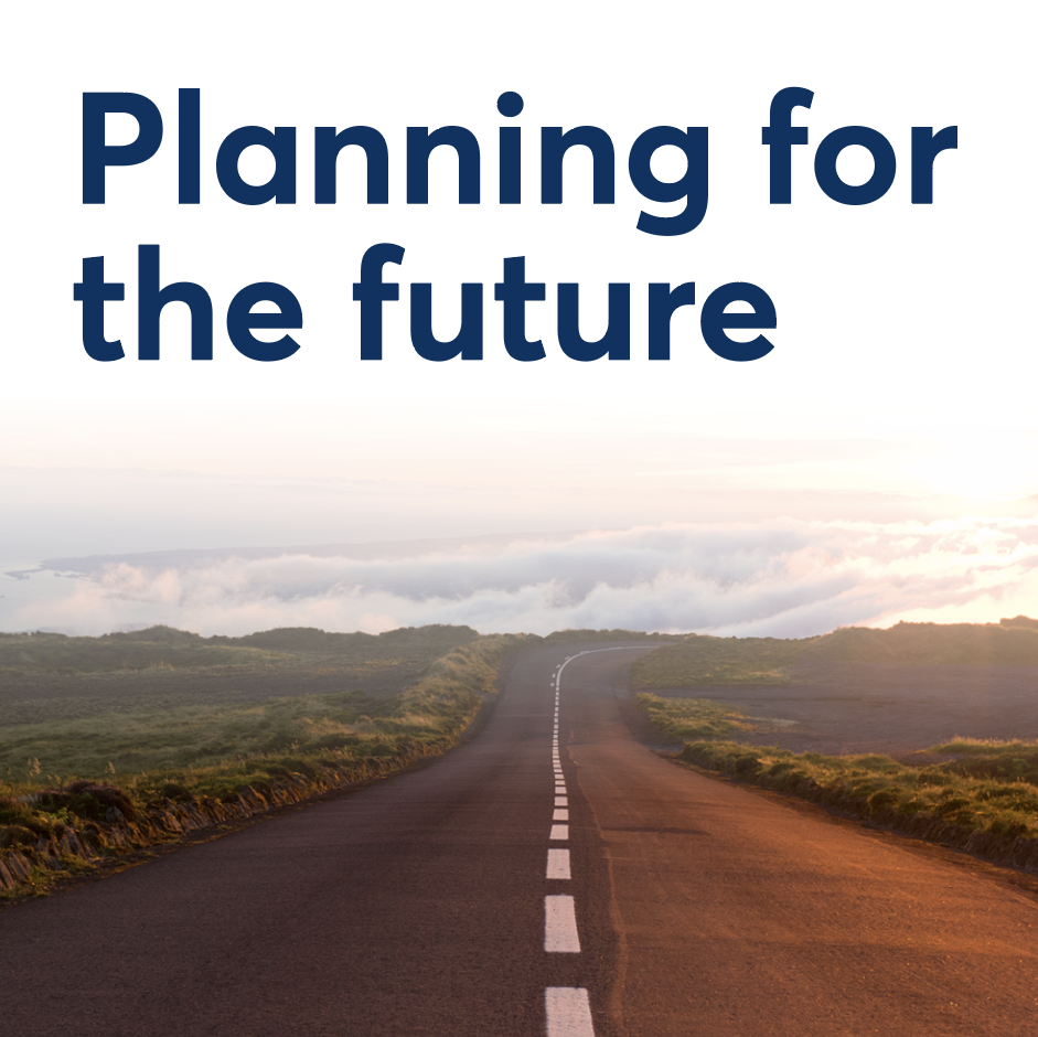 Title Planning for the future: set over an image of road winding off to the horizon at sunset