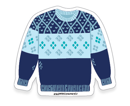 Cozy blue and teal sweater sticker