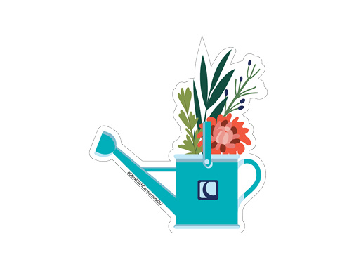 Watering can sticker with flowers