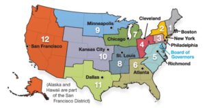 map showing federal reserve districts