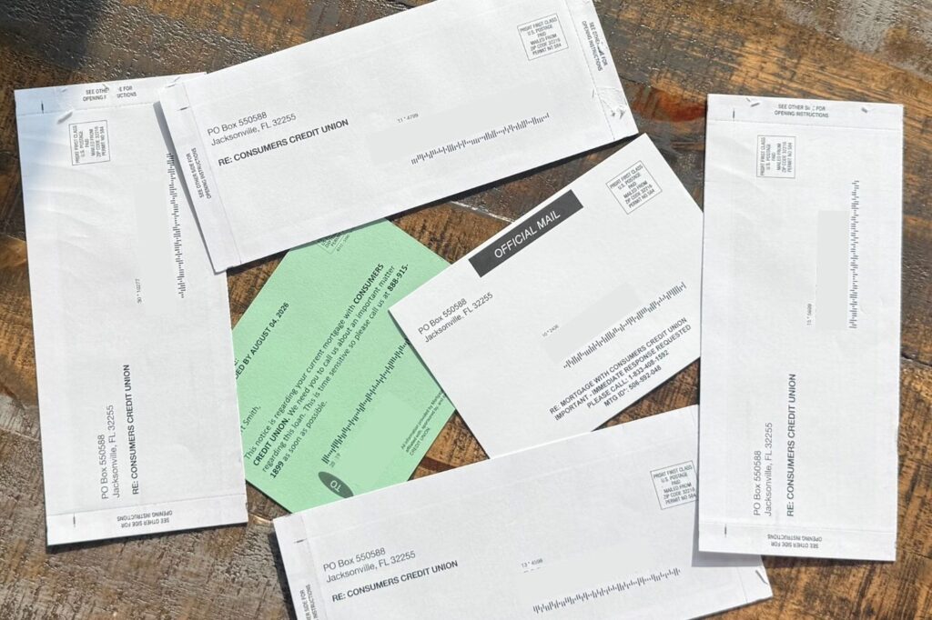 Example of mortgage scam mail sent to a member.